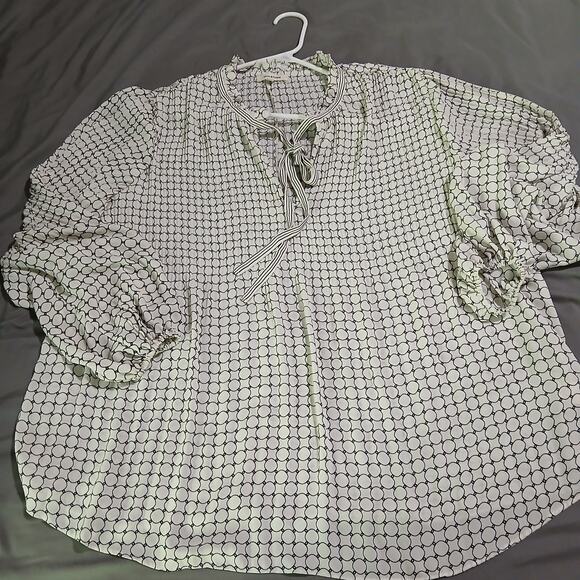 Max Studio 1X Tie-Neck Black & White Easy Care Top - Picture 4 of 14